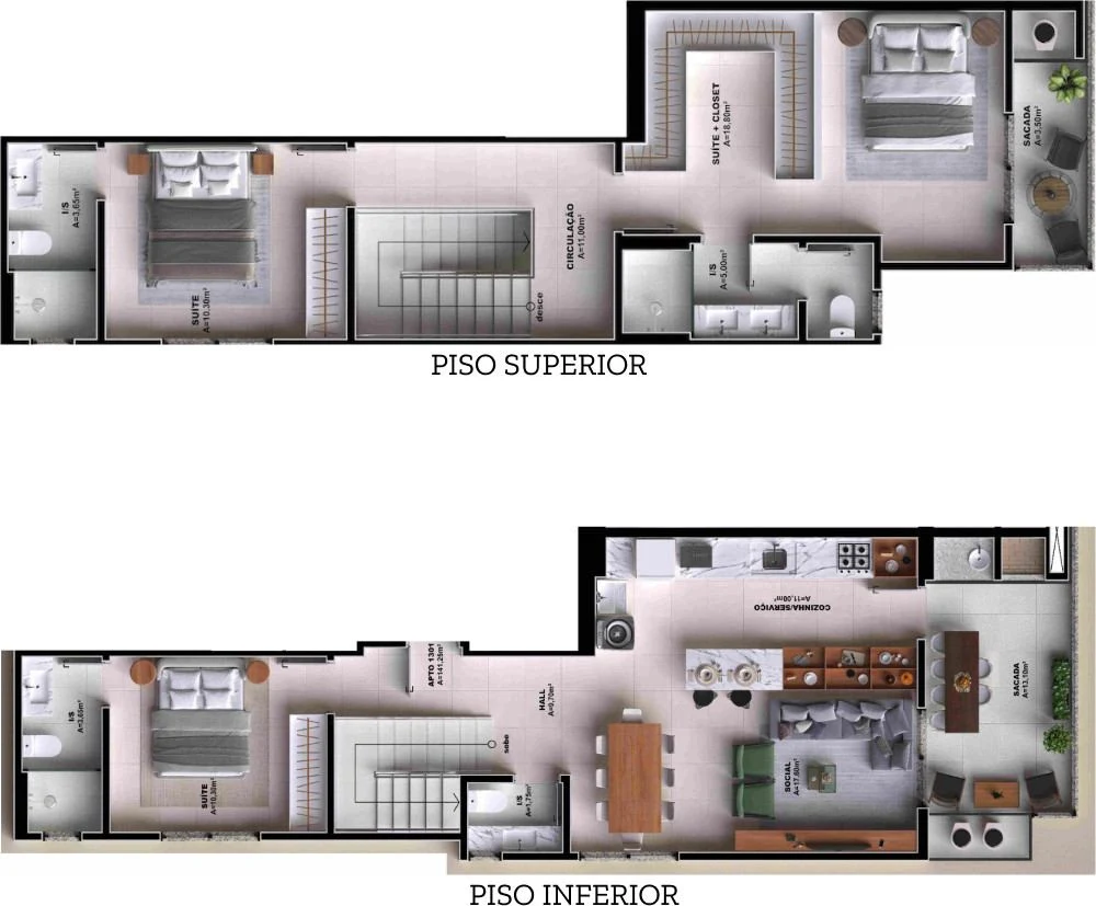Planta baixa 3 Quartos do Doha Residence em Pedra Branca, Palhoça — 141 m² privativos, em lançamento na planta